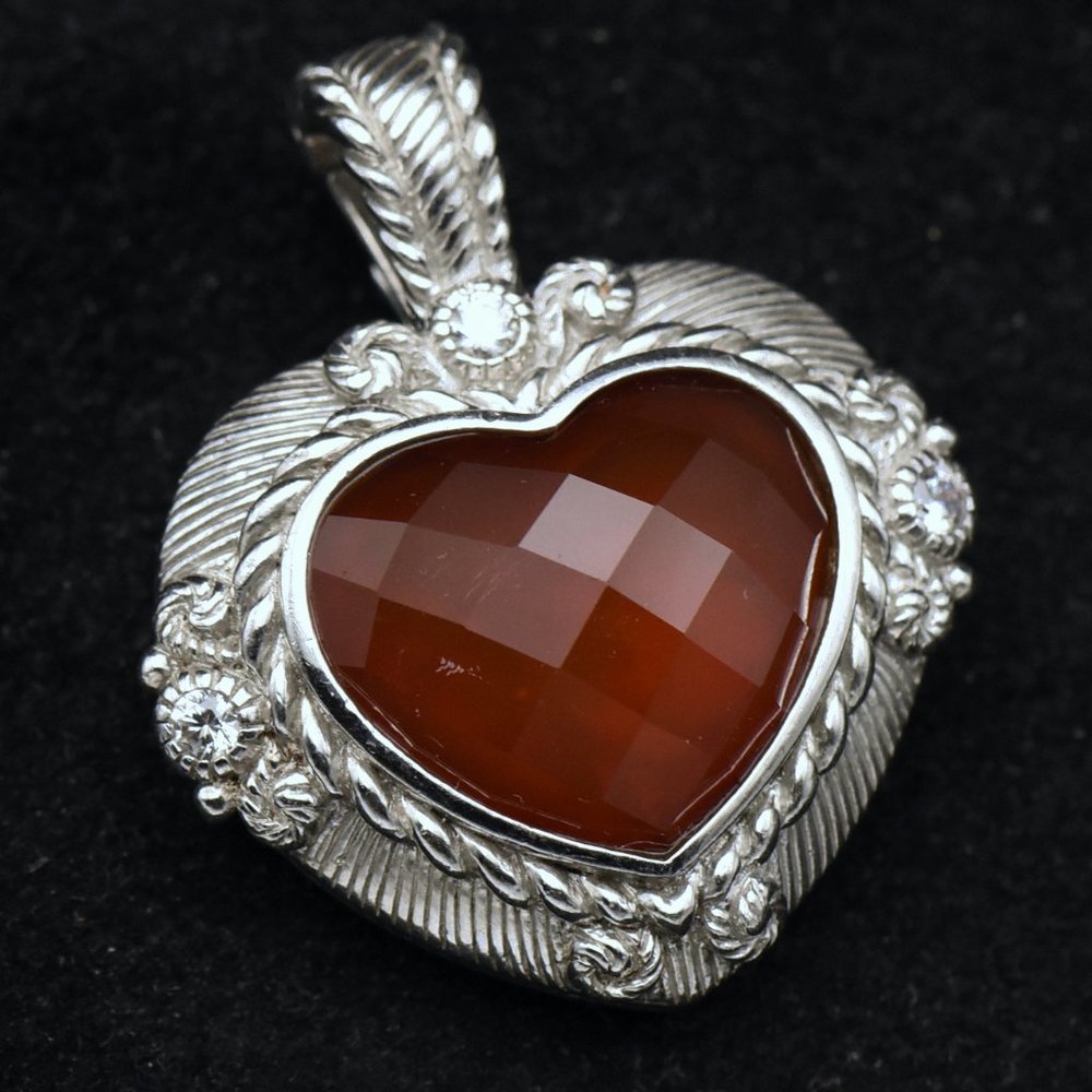 Judith Ripka - Vintage Carnelian and CZ Sterling Silver Heart Pendant